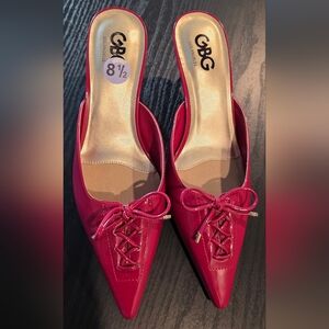 BCBG Women's Red Patent Heels with Bow Detail